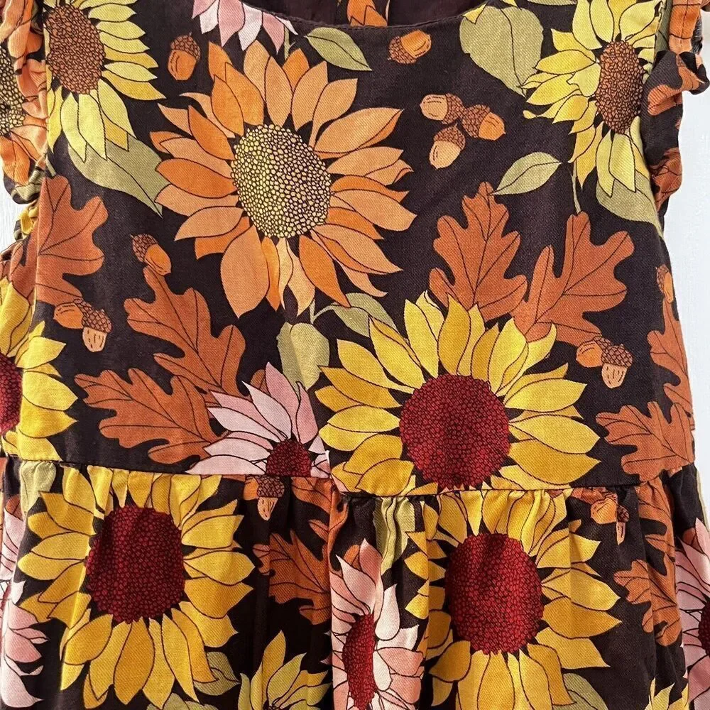 Gymboree Fall Autumn Floral Leaves Sunflower Dress Girls Size 6